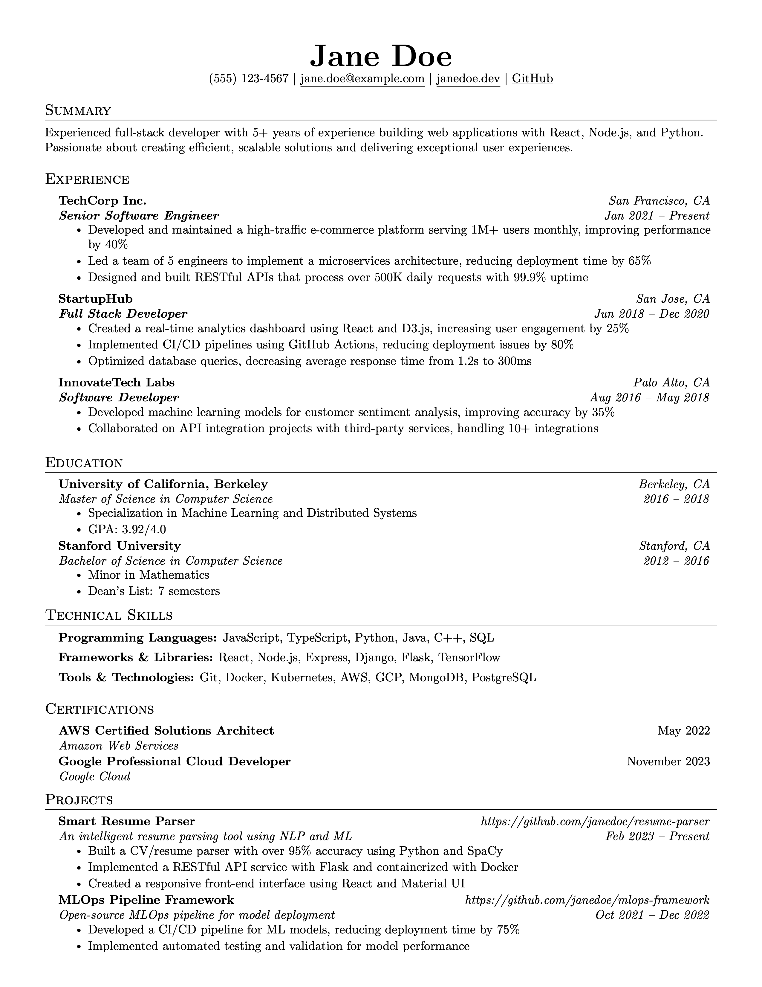 Professional resume example